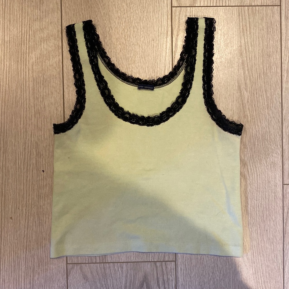 Brandy Melville green and black lace tank